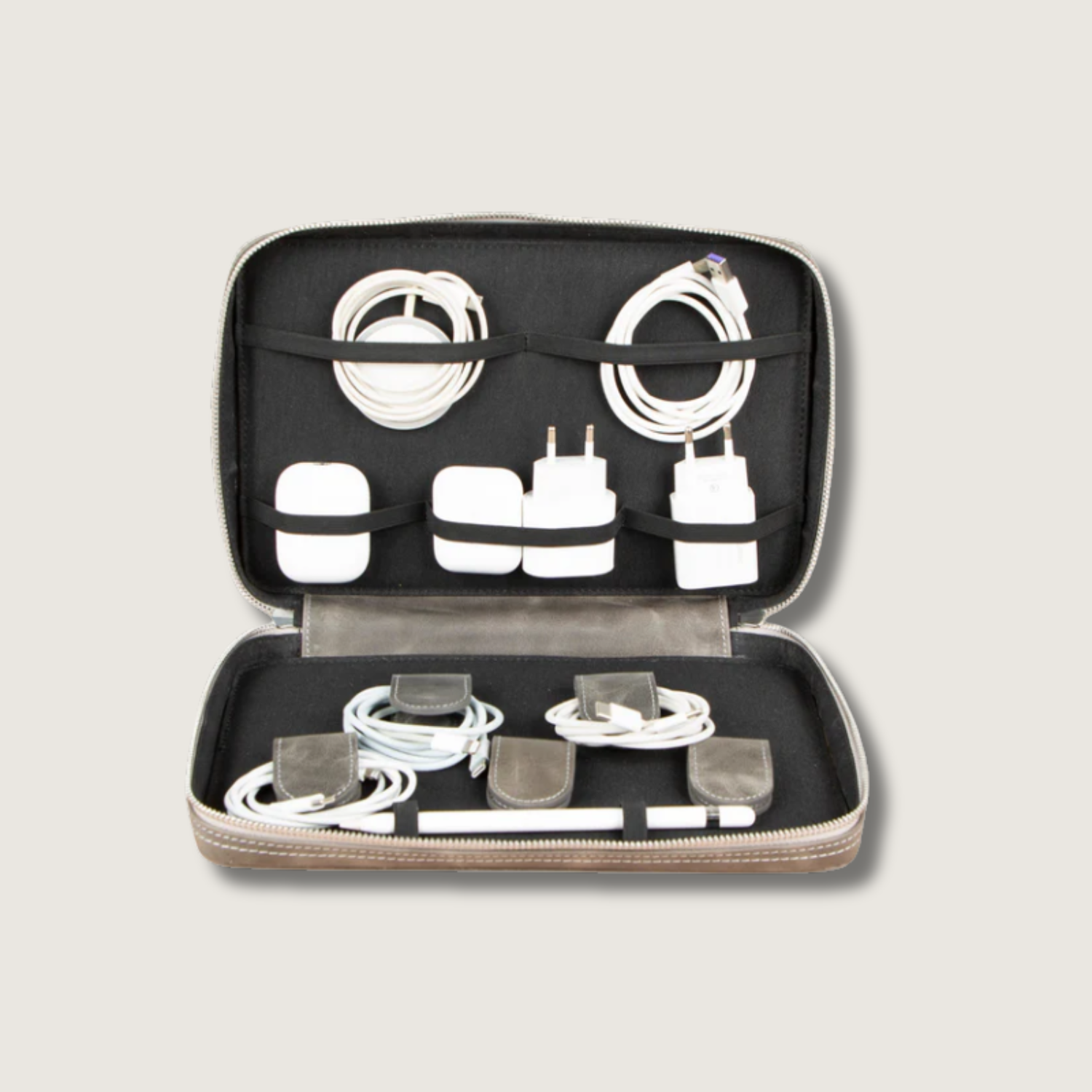 Leather Tech Organizer Case - Light Gray - Oslo